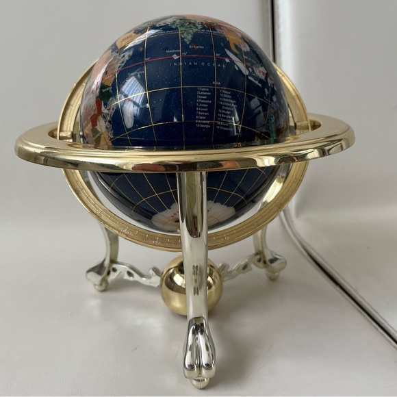 Gemstones In Lapis Lazuli Globe With Campass 9 Inch Tall - Picture 6 of 10